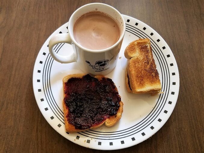 Raspberry Jelly Bread with Hot Cocoa