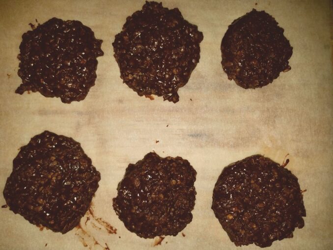 No Bake Oatmeal Cookies on parchment paper