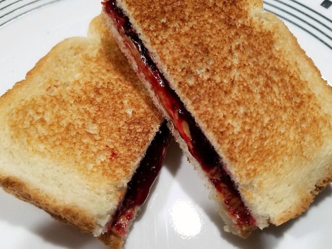 Toasted Peanut Butter and Black Raspberry Jelly Sandwich Toasted Peanut Butter and Black Raspberry Jelly Sandwich